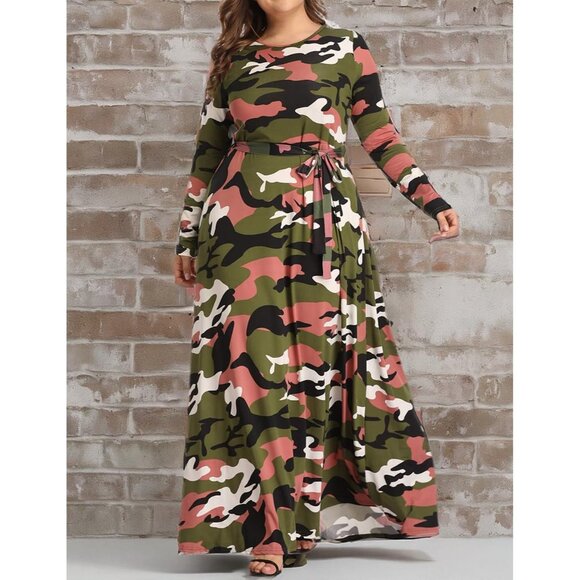 Plus Size Camouflage Maxi Dress Long Sleeve Floor Length Party Casual - Picture 9 of 9